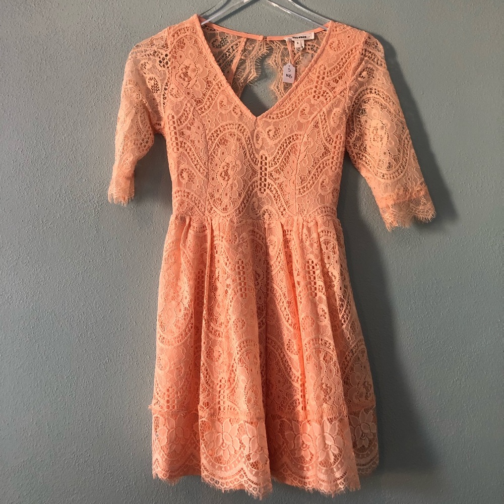 Boutique | coral all lace dress open back